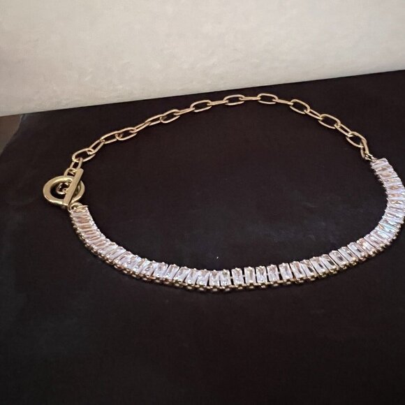 Gold Plated Paper clip cubic Zircon necklace choker womens jewelry - Picture 6 of 13